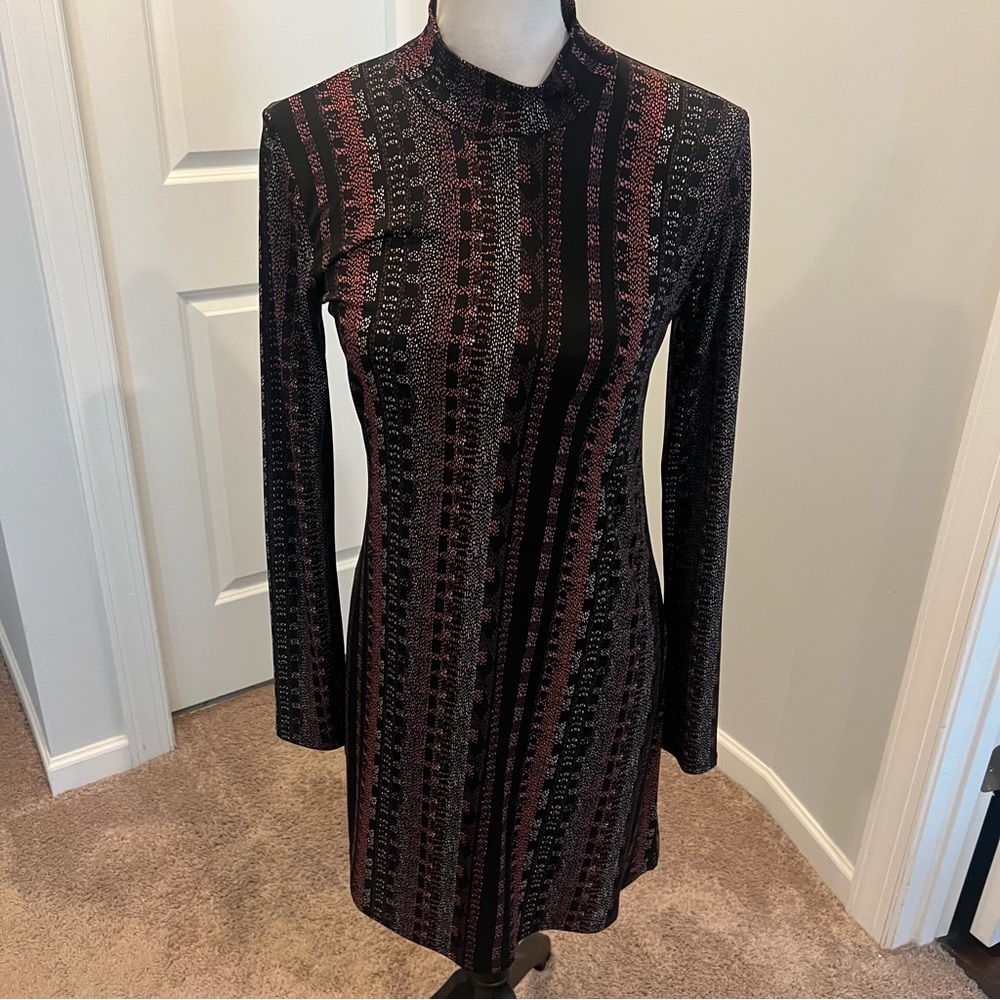Black and Brown Mock Neck Sheath Dress